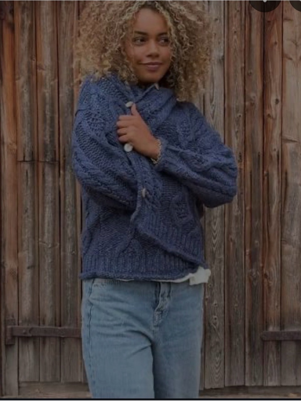 Free People Chunky Cable-Knit Cardigan in Denim Blue